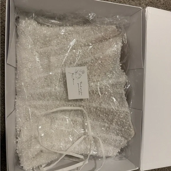 White Pearl Beaded Wedding Mini Dress - Picture 3 of 8